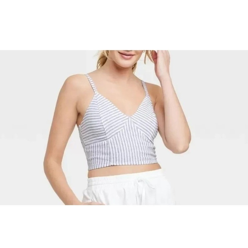 Universal Threads Blue/White Striped V-Neck Cropped Tank Top Women's Sz S